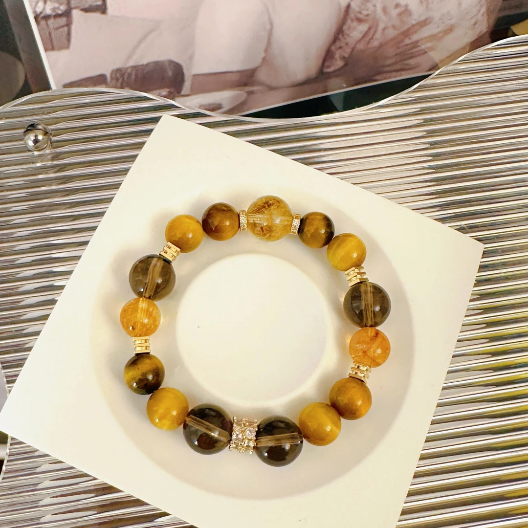【金霸11mm】黄水晶✖️黄虎眼✖️茶水晶设计手链高级感闺蜜同款配证书