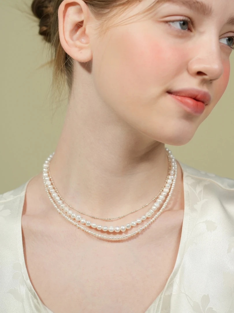 2-3mm优雅小米珠葱头珠珍珠可双层叠戴时尚素链法式复古百搭轻奢