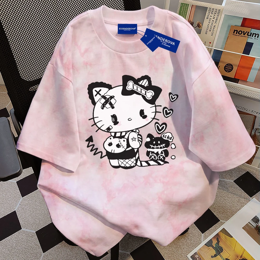 100%纯棉扎染高级短袖t恤男女夏季爆款日系趣味宽松圆领情侣上衣