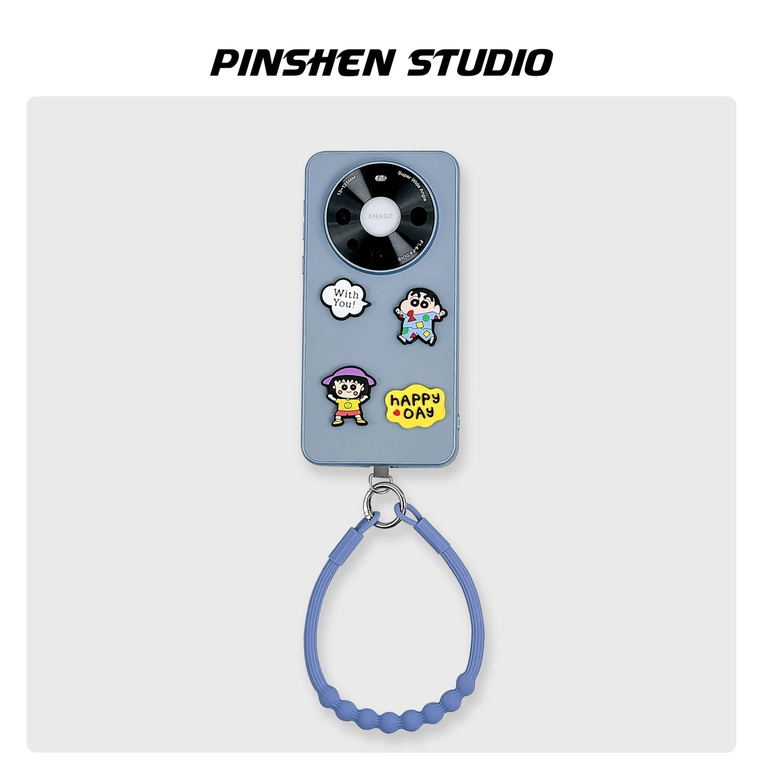 品申原创小众淡蓝色卡通贴饰硅胶手提适用华为mate70pro手机壳