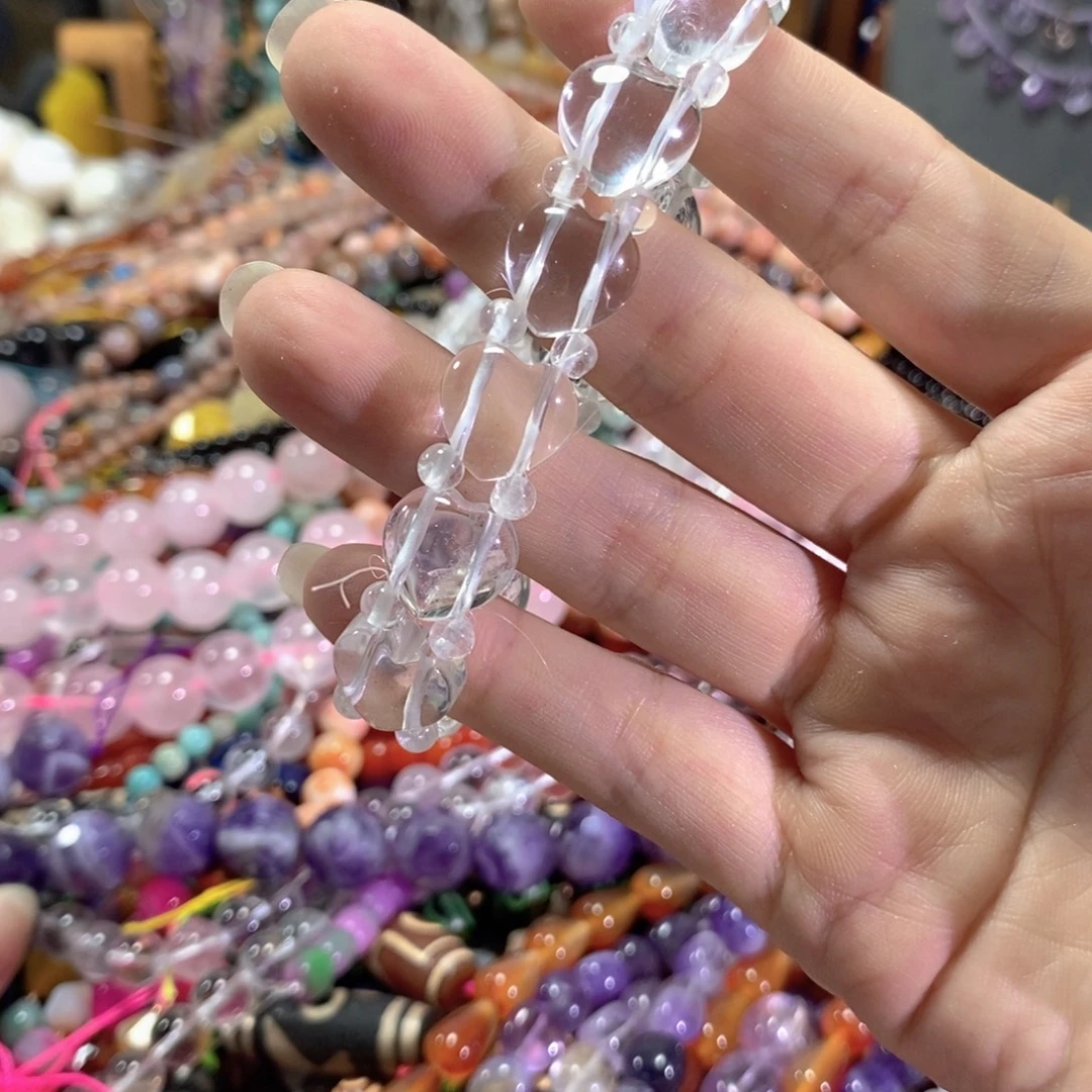 未镶嵌玛瑙/玉髓珠宝半成品白水晶手牌一串卡13mm