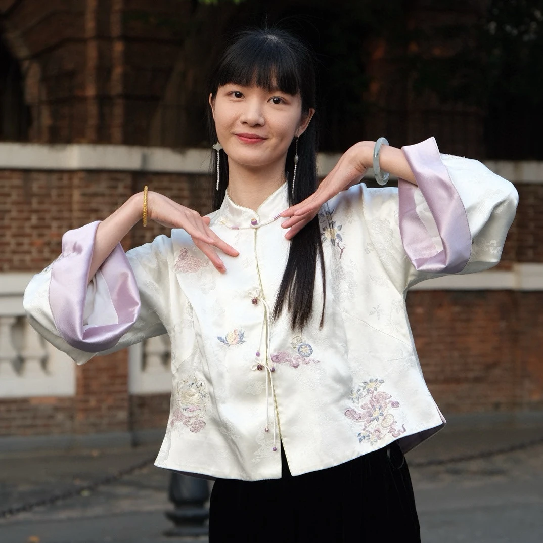沫药｜复古立领对襟盘扣倒大袖刺绣版外套（1211）