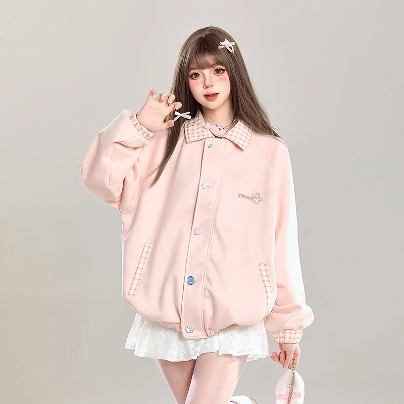 mjmt自制复古撞色拼接翻领夹克女2025超火春季穿搭宽松学院风外套