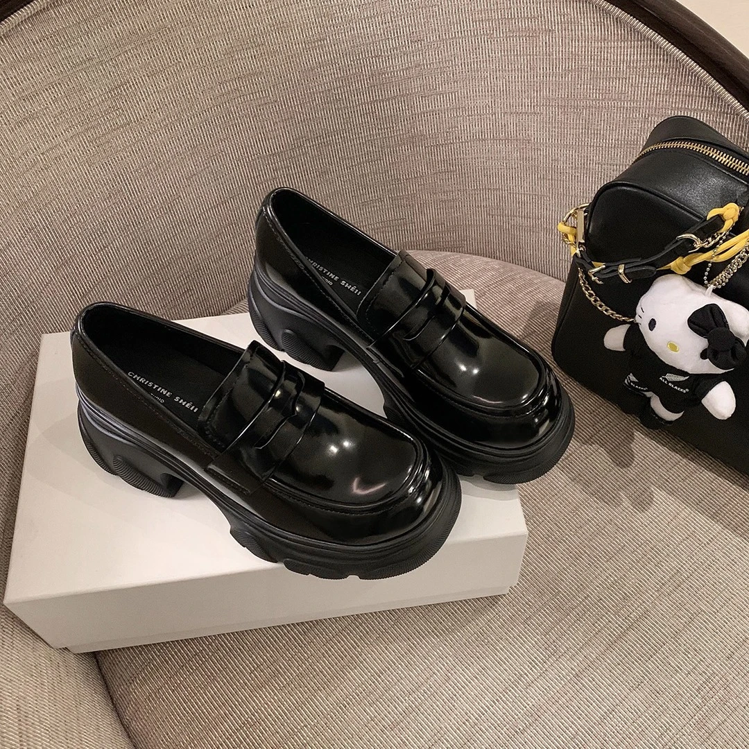 [iD0]6.5cm简单款厚底小皮鞋圆头懒人乐福鞋小皮鞋百搭玛丽女款