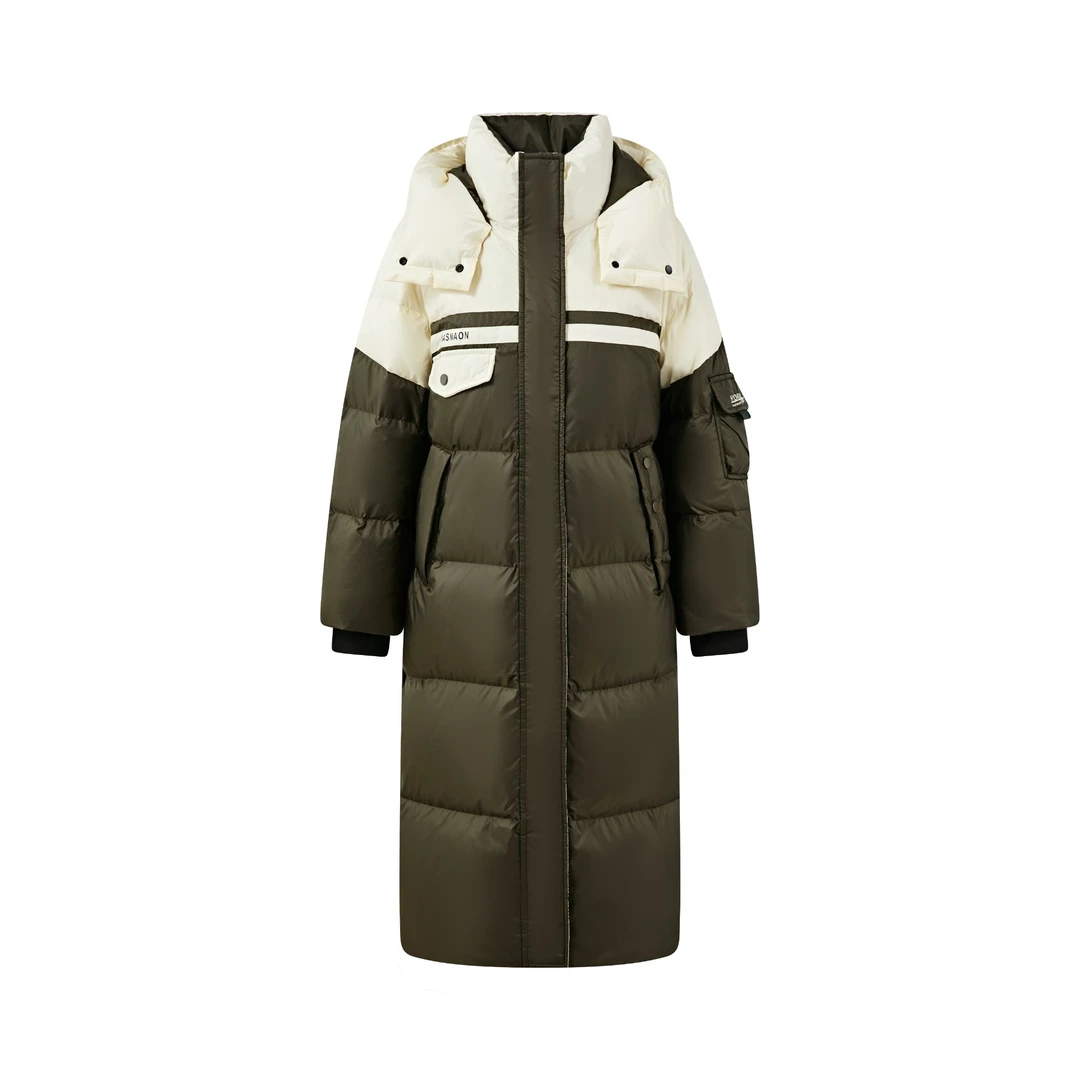 撞色拼接中长款羽绒服女季新款羽绒外套0207