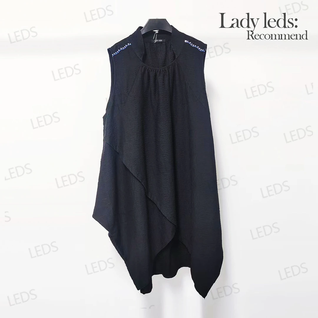 LEDS 801设计师款时装纯色无袖宽松不规则背心裙