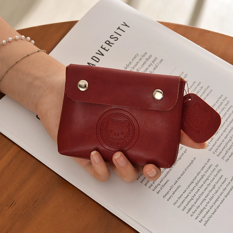 卡通kt猫皮质零钱迷你便携按扣耳机包薄款证件随身外出携带休闲