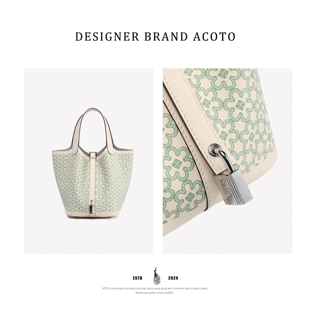 Acoto&老玛丝印小雏菊时尚百搭单肩斜挎买菜用手提篮子包A14