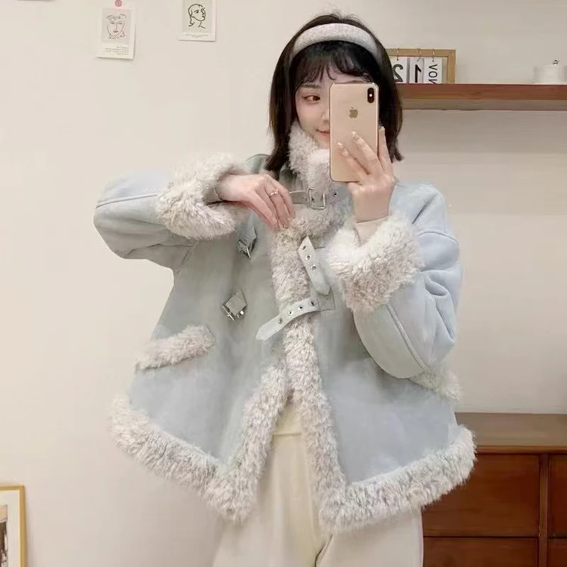 冬季新款女大童皮毛一体棉服外套休闲宽松洋气潮童zb5131简约童品