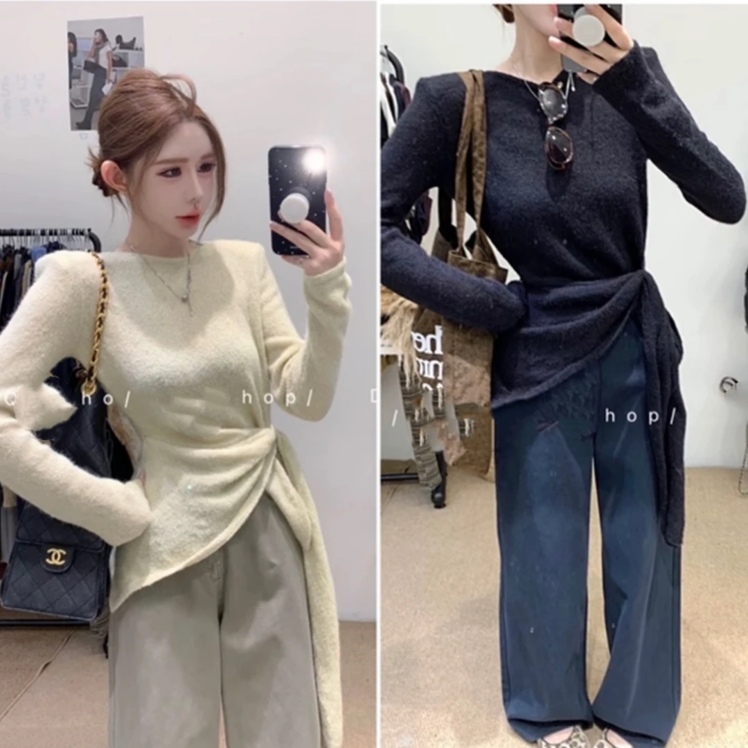 洁哥 新品韩系侧边打结毛衣