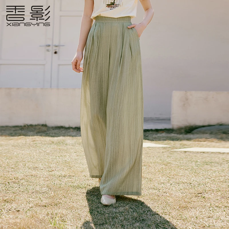 K85S520休闲裤 香影直筒阔腿休闲裤女夏季新款高腰宽松薄款山本裤