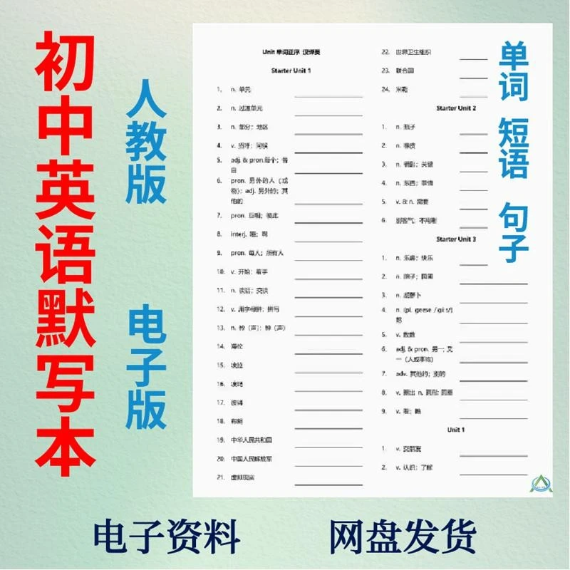 2025新版人教初中英语七八九年级上下册课文短语单词句子默写练习
