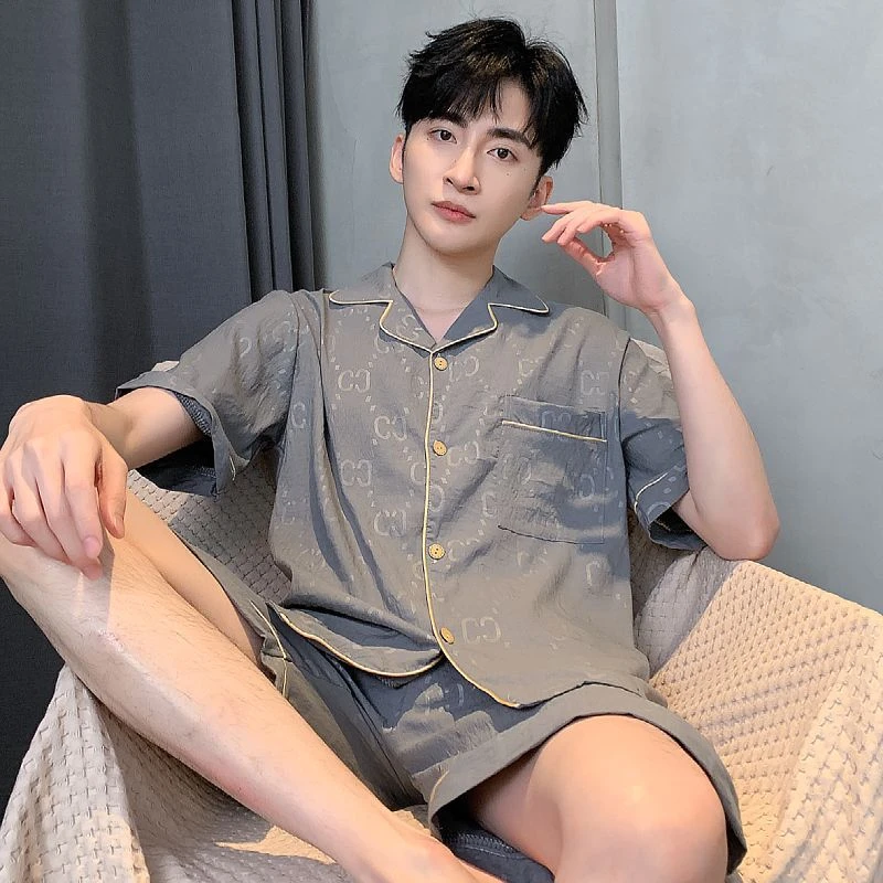 男士夏季短袖短裤薄款天丝棉冰丝凉感宽松可外穿家居服睡衣套装