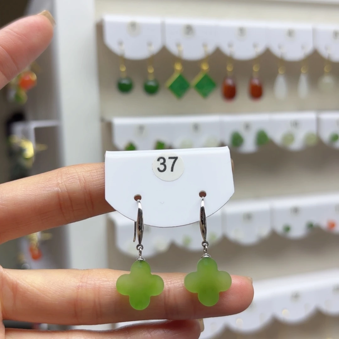 银S925镶嵌和田玉耳饰