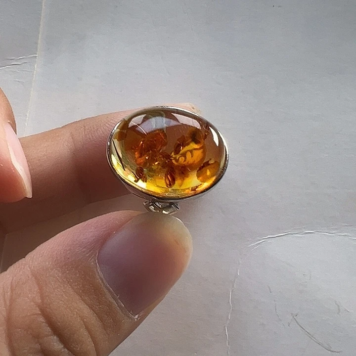 琥珀（花珀）银S925镶嵌戒指