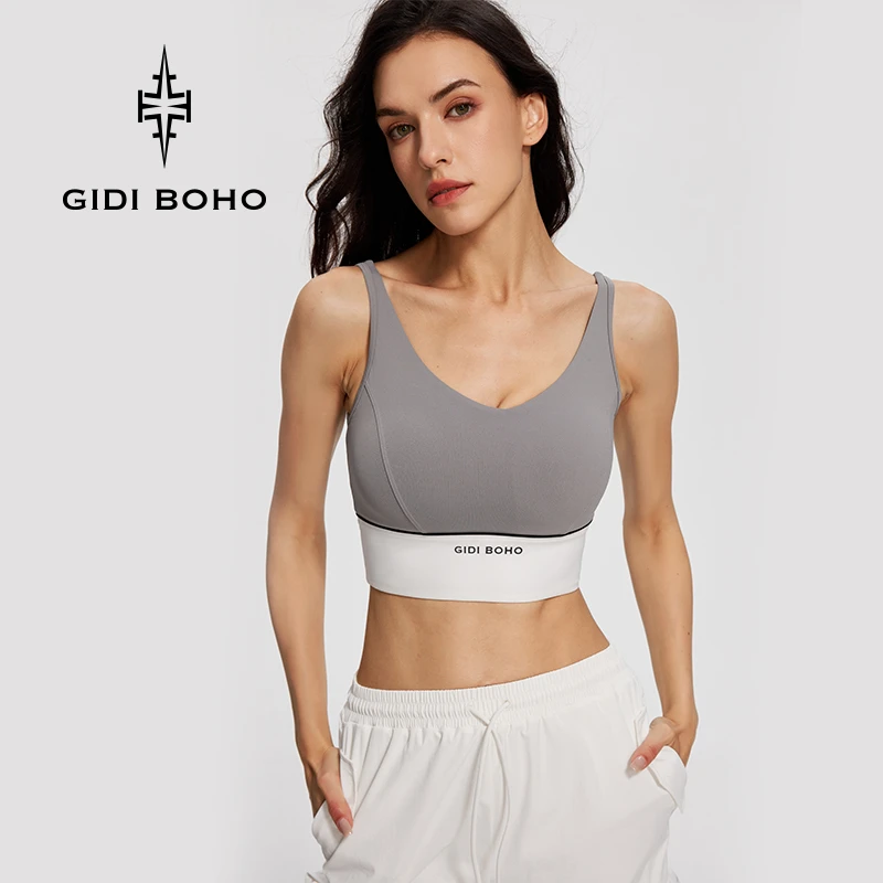 GIDI BOHO/极地薄荷春夏新款撞色高强度裸感吊带紧身瑜伽背心运动