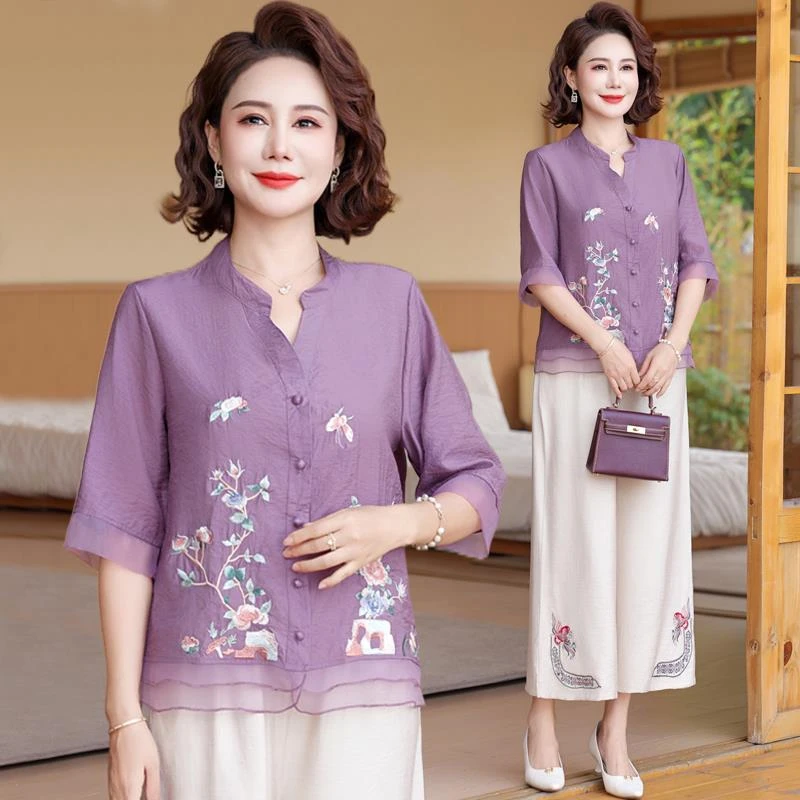 中年妈妈夏装2025新款国风新中式套装中老年母亲节衣服夏季两件套
