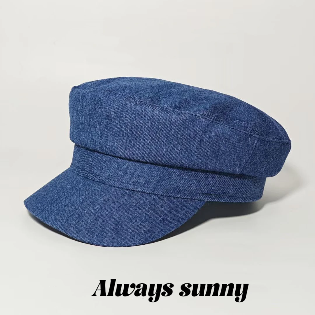 宅女同款！显脸小蓝色牛仔帽子春夏新款英伦复古小众报童帽子