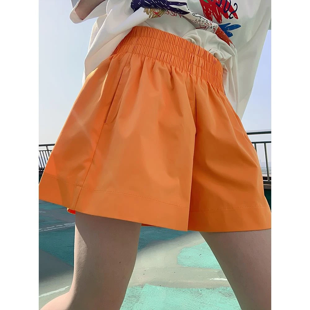 025夏季新款时尚高街百搭休闲松紧高腰阔腿A字多巴胺短裤女