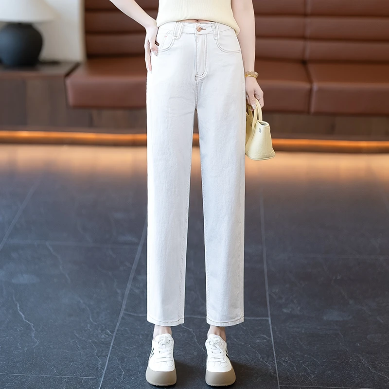 夏季烟管裤宽松高腰显瘦牛仔裤女2025春秋季新款小个子九粉裤子潮