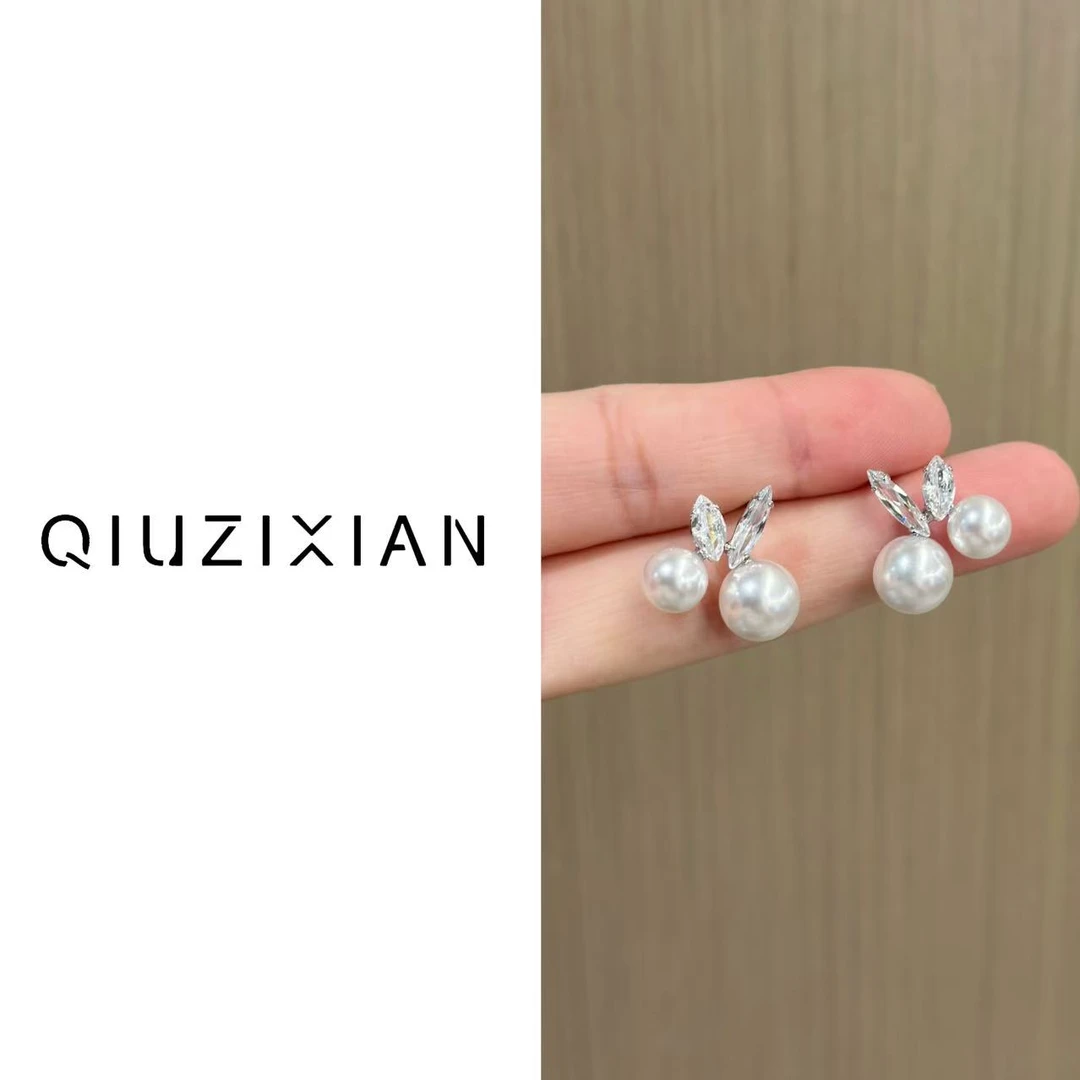 铜合金合成锆石耳饰 QIUZIXIAN/子贤 兔耳珍珠耳钉 兔珠钉韵