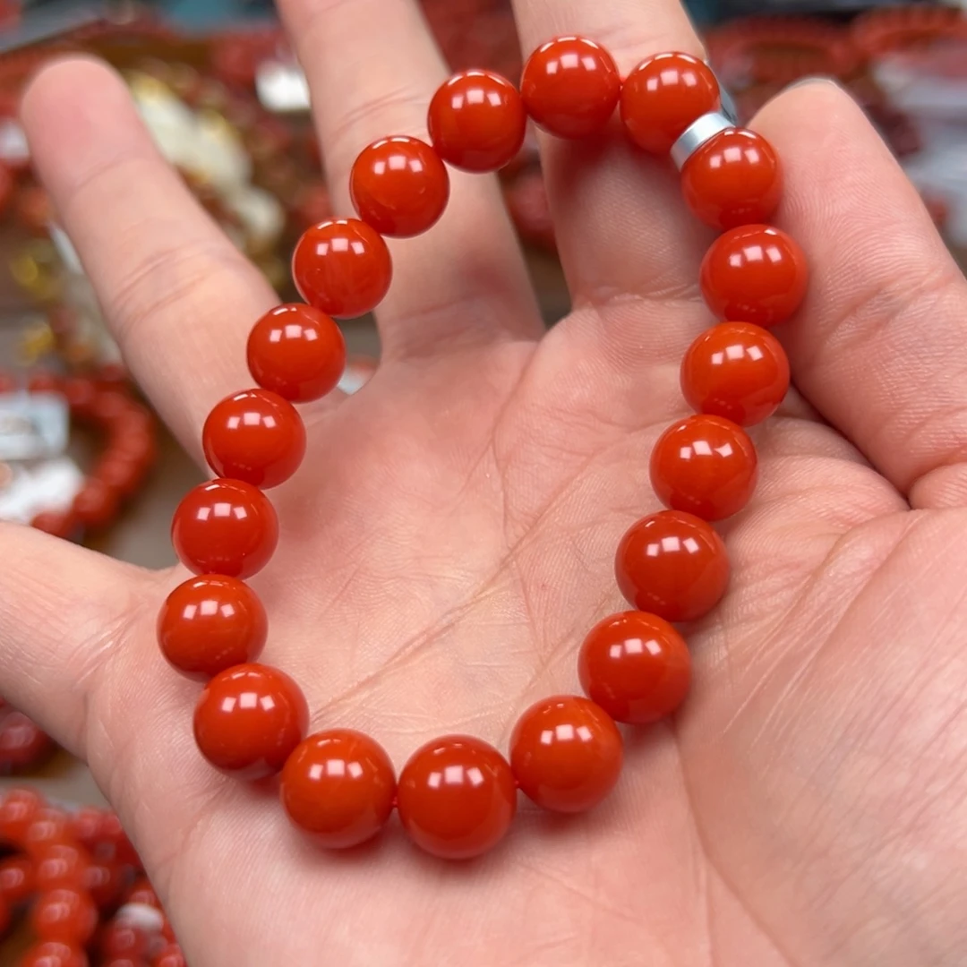 南红玛瑙未镶嵌手链保山料10m柿子锦红收藏款