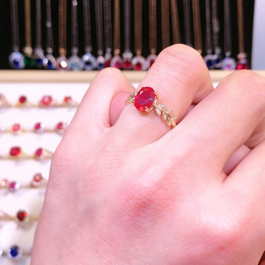 红宝石戒指银S925镶嵌