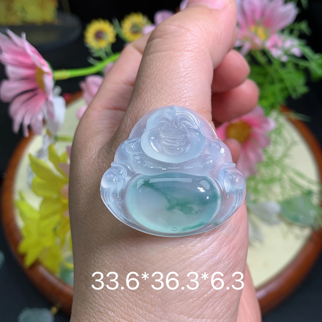 缅甸翡翠A货冰种飘花佛公钟挂件水润百搭精冰冰透妈气质妈妈雕刻