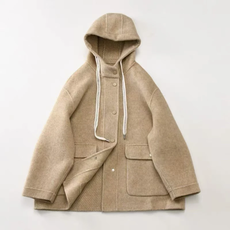 25年春秋新款双面羊绒大口袋中长款休闲羊绒大衣