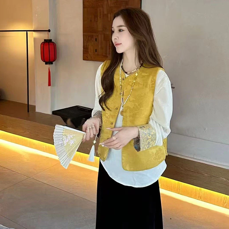 学院风圆领透气刺绣常规拼接马夹针织显瘦洋气复古宽松上衣