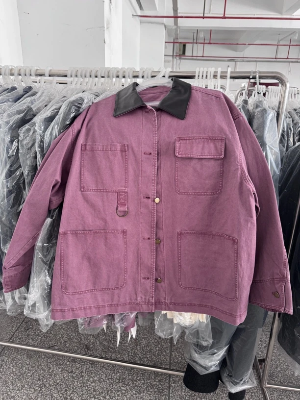 拼接春秋纯色通勤 外套百搭秋款 牛仔做旧效果 夹克