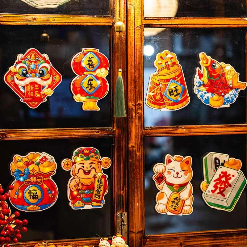 2025新年装饰挂件果冻贴吸盘灯福字春节大门口挂饰玻璃贴橱窗布置