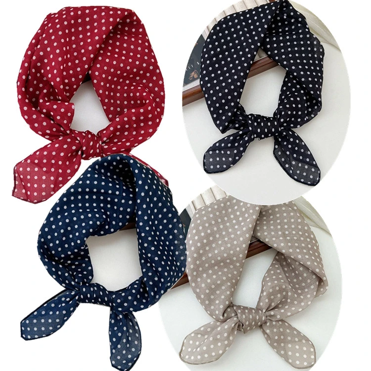 58cm棉麻波点小方巾女时尚装饰薄款丝巾春秋碎花正方形小领巾围巾