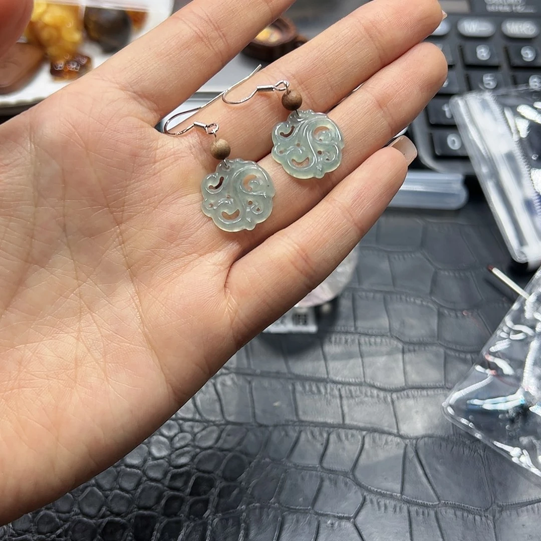 银S925镶嵌手链烟晶蓝水如意耳饰