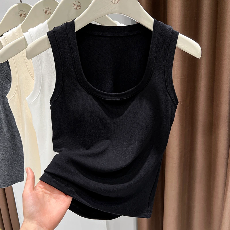 黑色无袖针织内搭坎肩背心上衣女带胸垫设计感小众爆款修身小吊带