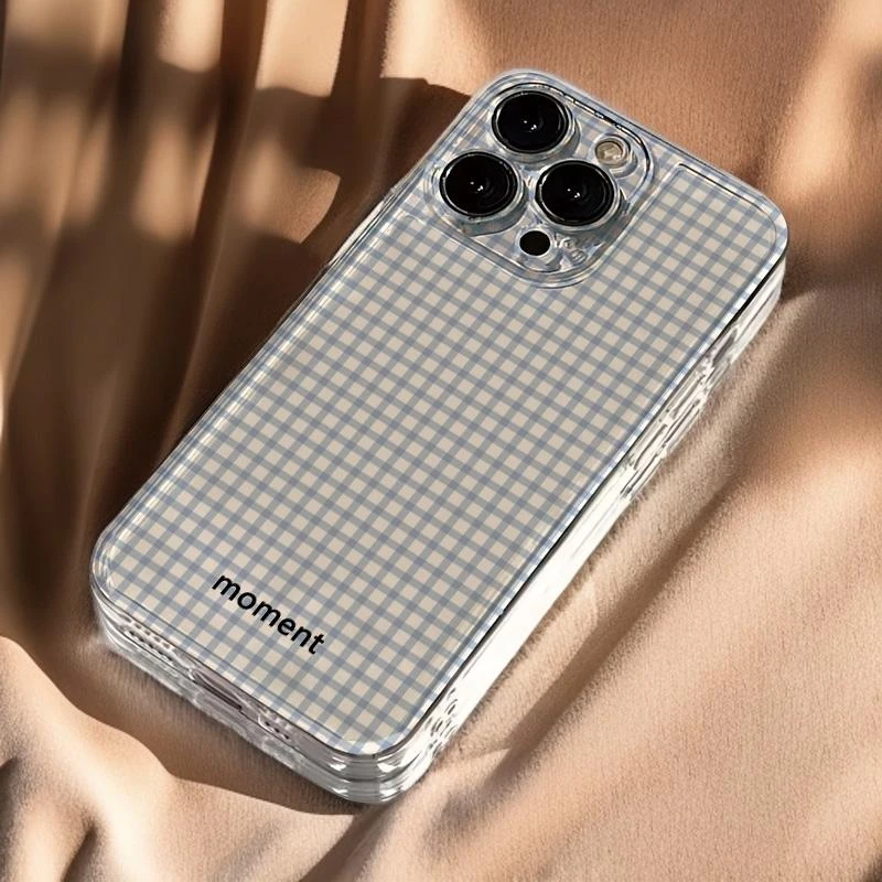 BANCA简约风蓝格适用iphone16/15苹果手机壳小米15vivo华为oppo