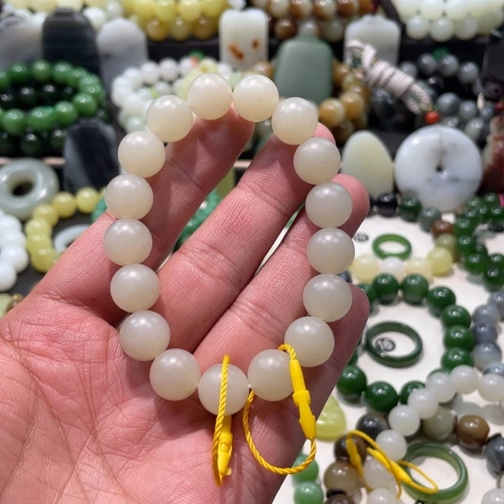 和田玉未镶嵌手串新疆山流水卡12柔光