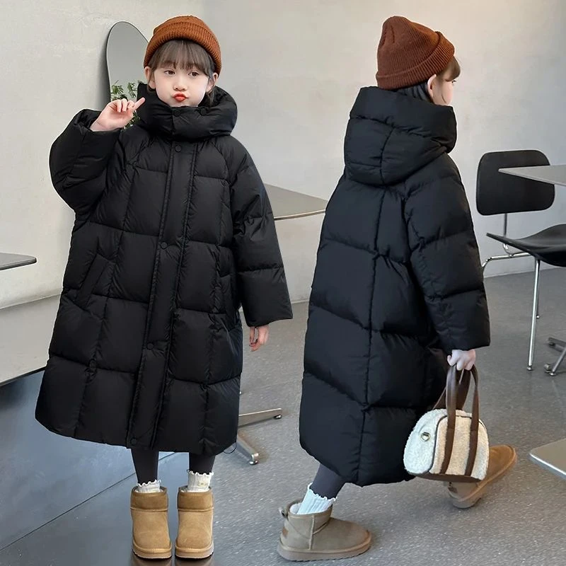 女童长款棉衣冬装2025新款洋气小女孩韩版加厚中长过膝棉袄外套潮