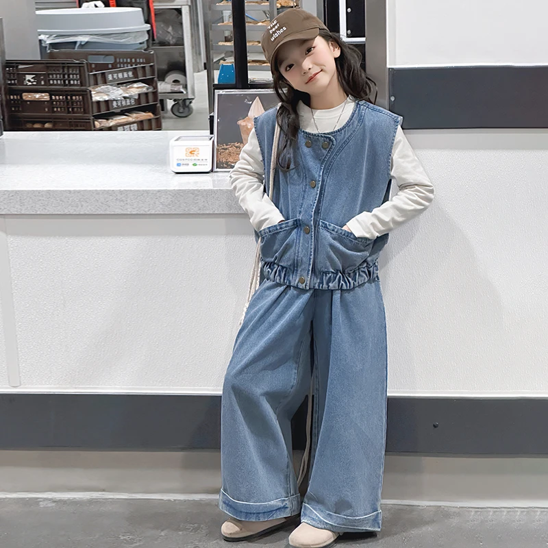 女童套装春秋2025新款洋气中大童韩系时尚儿童春季牛仔休闲三件套