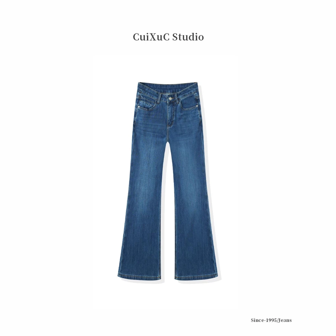 JEANS 蓝海湾 高腰微喇裤牛仔裤女士微喇女装长裤显瘦百搭