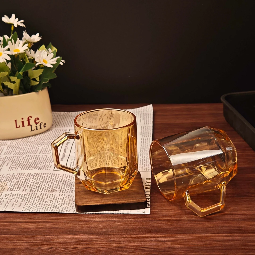 240ml北欧简约轻奢风透明琥珀色玻璃水饮杯带把手高级感网红水具