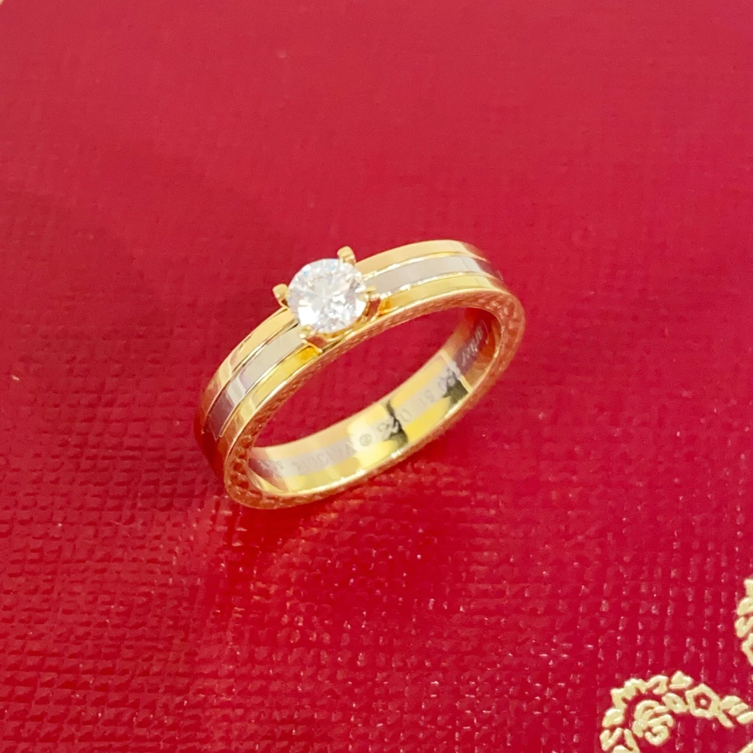 99新 Cartier/卡地亚 玫瑰金白金黄金色三金单钻戒指