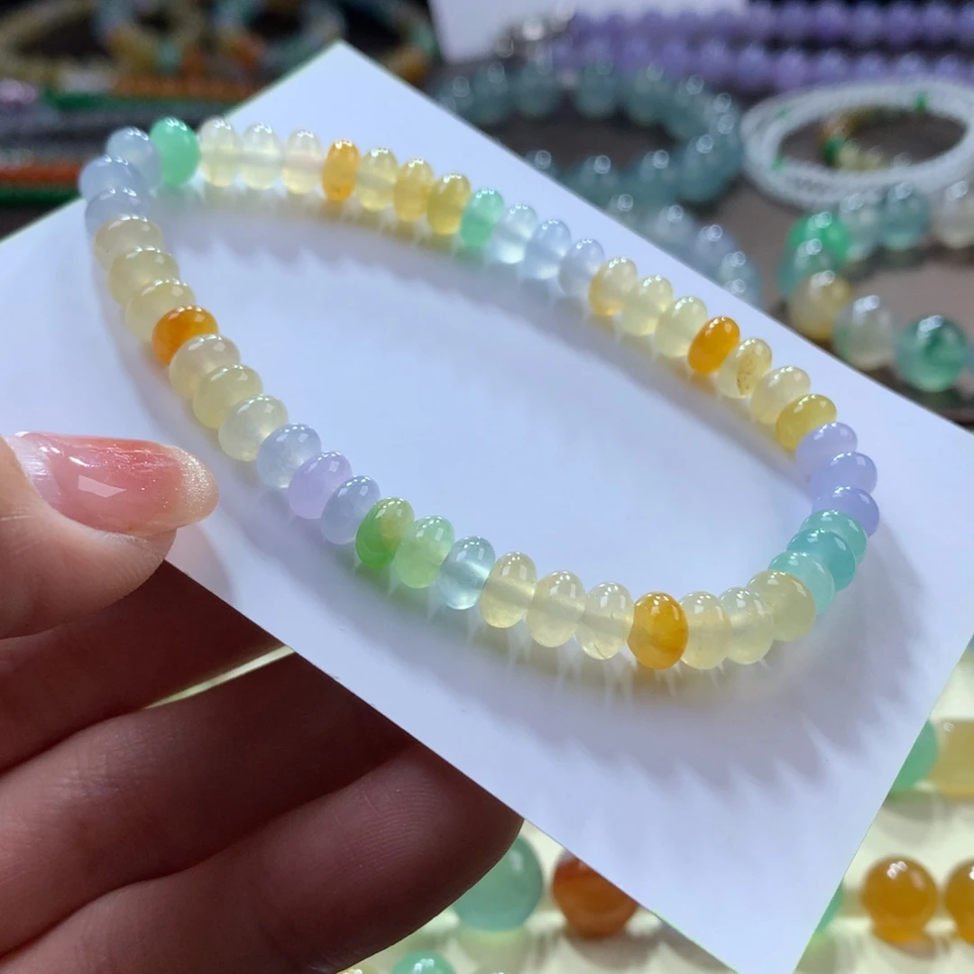 翡翠手链未镶嵌高冰幻彩鼓珠卡6.2