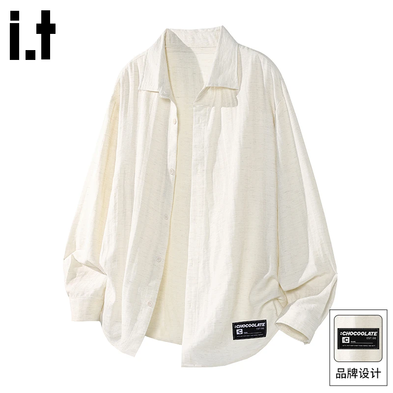 it :CHOCOOLATE老钱风亚麻衬衫男早秋宽松休闲翻领透气通勤薄外套