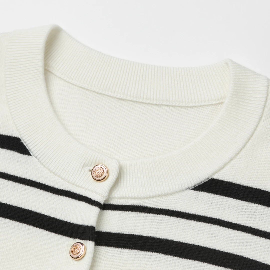 曼德诗气质套头衫条纹亲肤绵羊毛针织衫M731311944