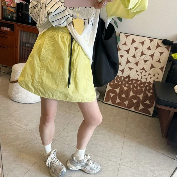 qiqi/琦琦推荐 升级款松紧腰复古美式活力运动感A字半身裙休闲