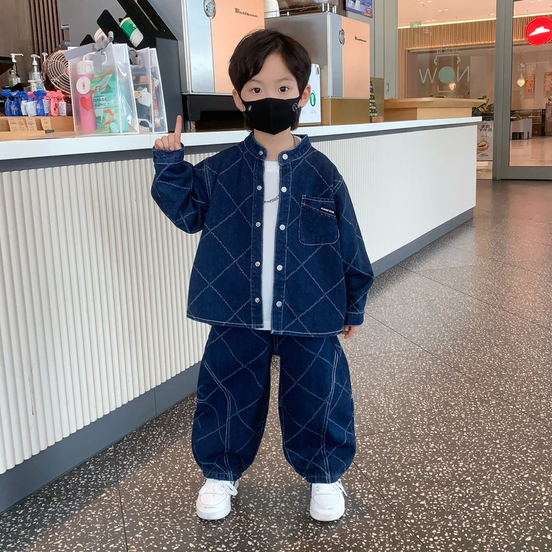 儿童套装2025新款春秋男童牛仔外套帅气时髦小男孩秋装宝宝两件套