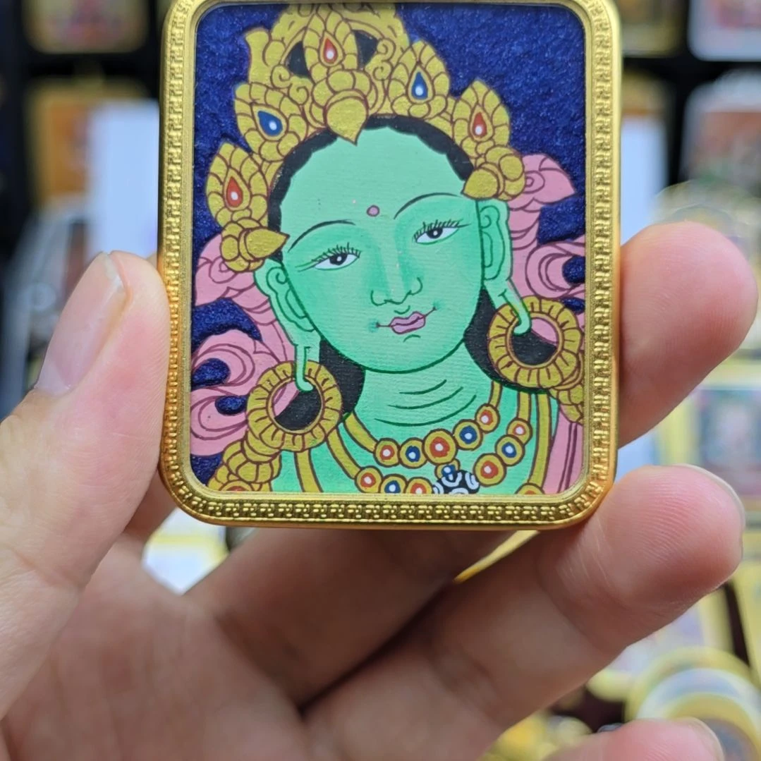 吊坠热工纯手绘绿度母唐卡