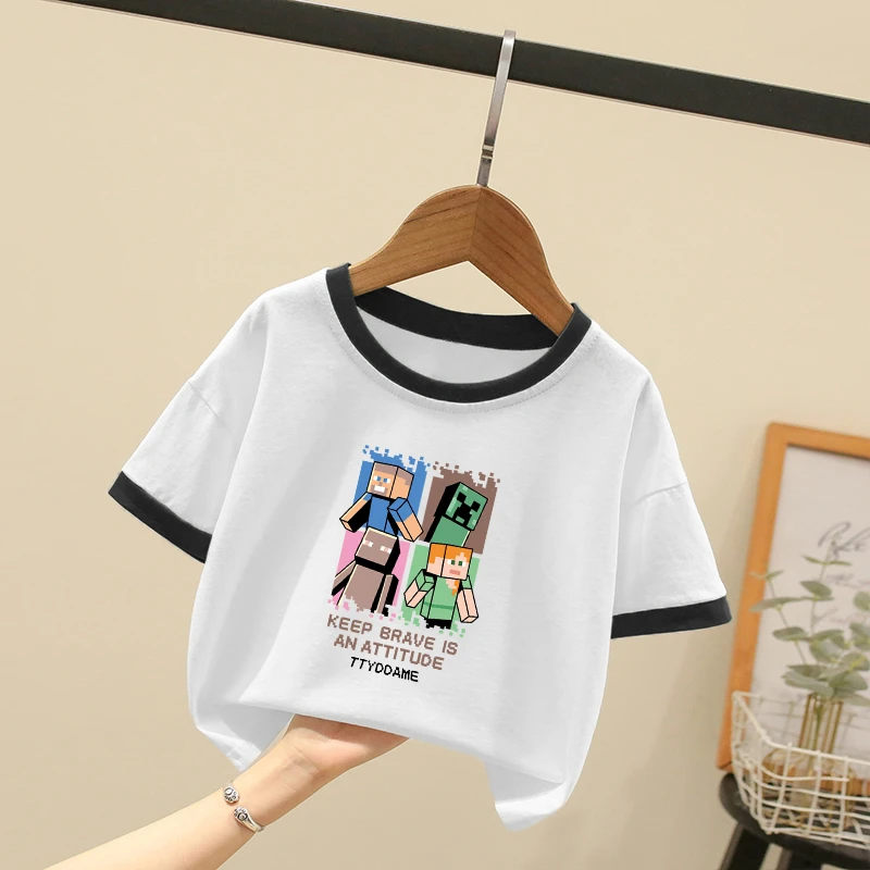 我的世界衣服男女童拼色t恤儿童短袖2025新款夏季100%纯棉儿童