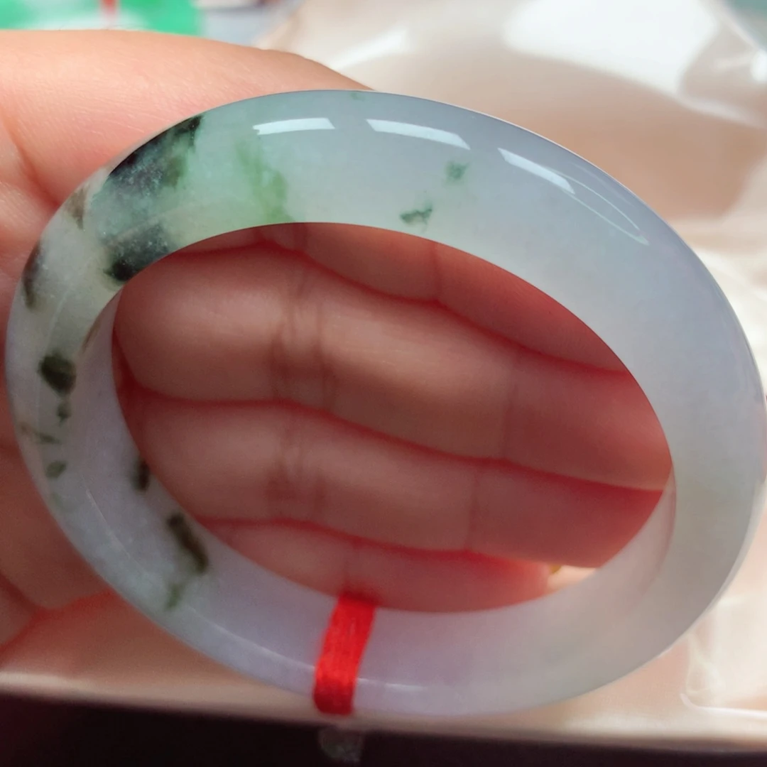 翡翠未镶嵌手镯41冰飘花水墨画